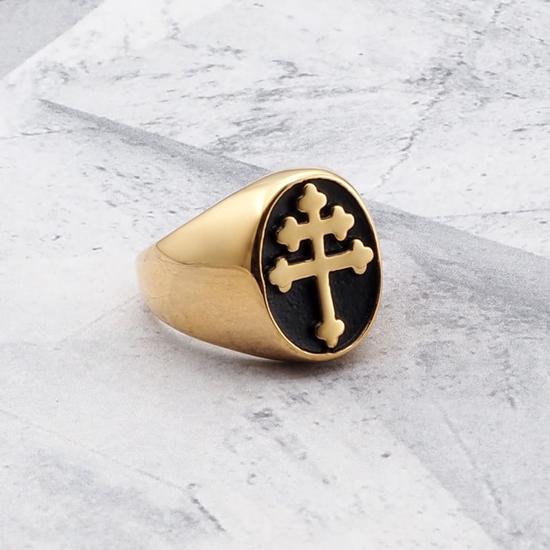 Anel Masculino Cruz de Caravaca Ouro 18K